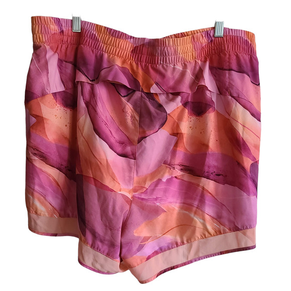 ATHLETA Mesh Racer Run Shorts 4” Pink Orange Watercolor Abstract Women's 2X - Picture 3 of 14